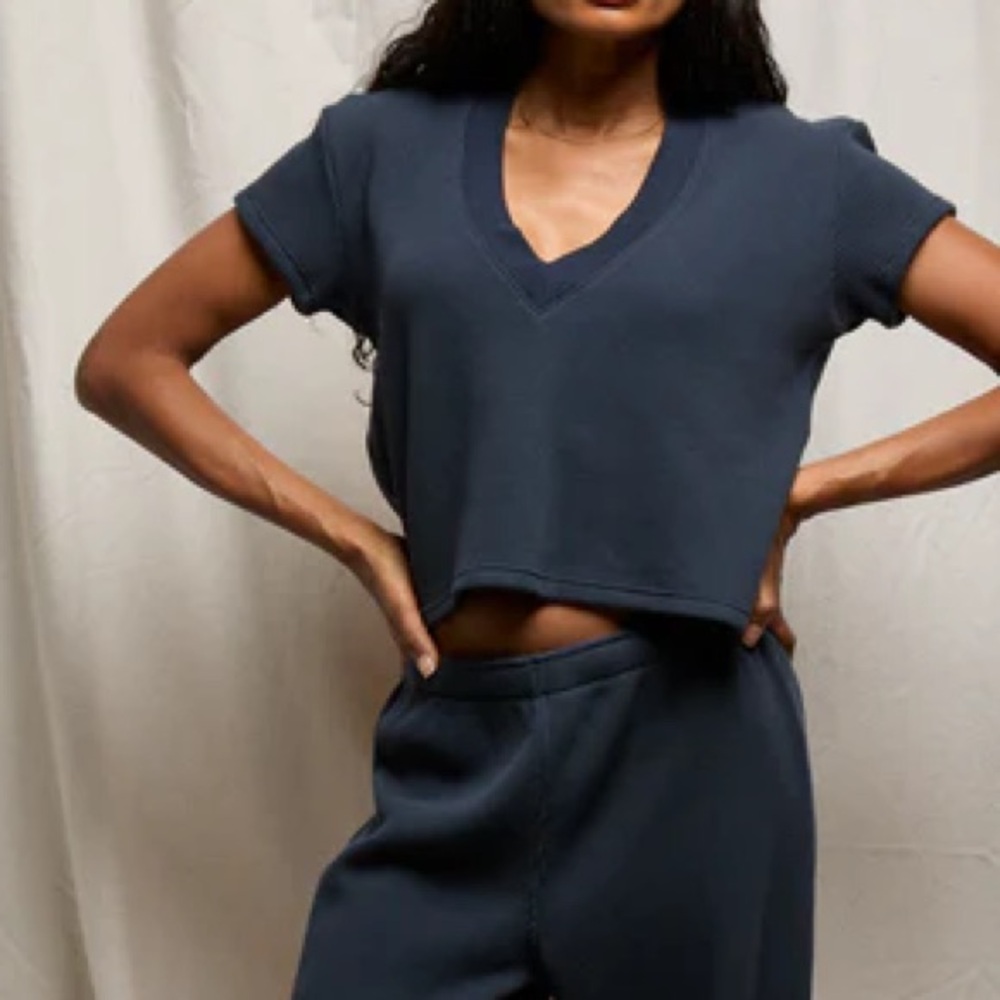 Perfectwhitetee jada waffle boxy v-neck - navy